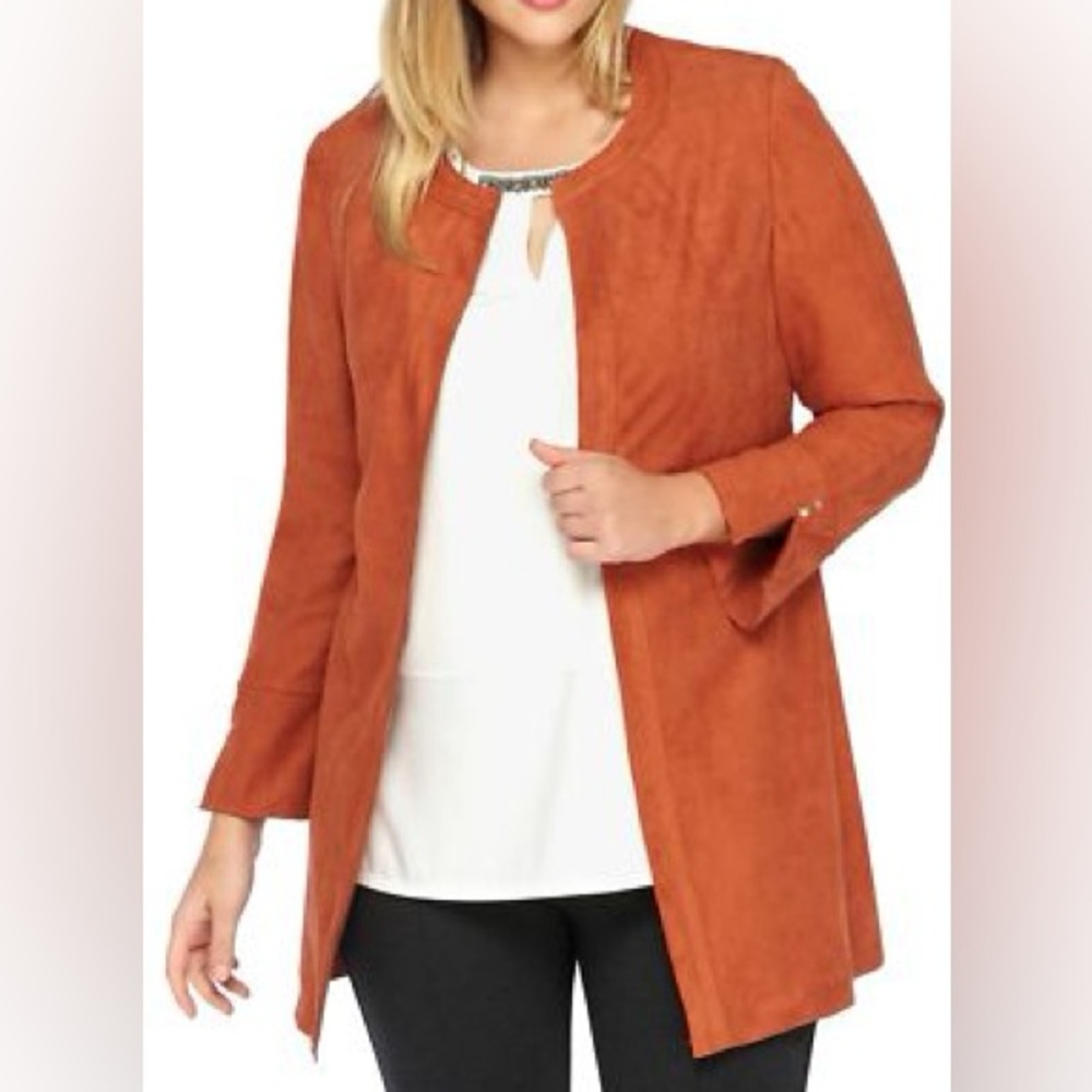 The Limited Women's Rust/Orange Faux Suede Collarless Blazer Sz 22W